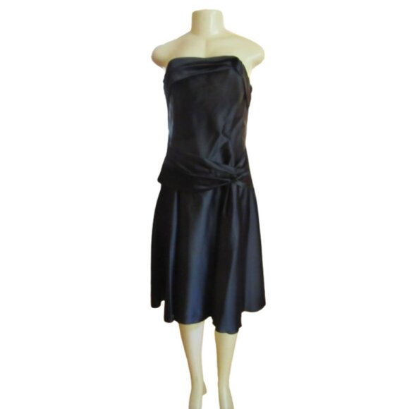 Jessica McClintock Strapless Black Cocktail Dress Size 12 Elegant Polyester & Sp - Picture 1 of 5